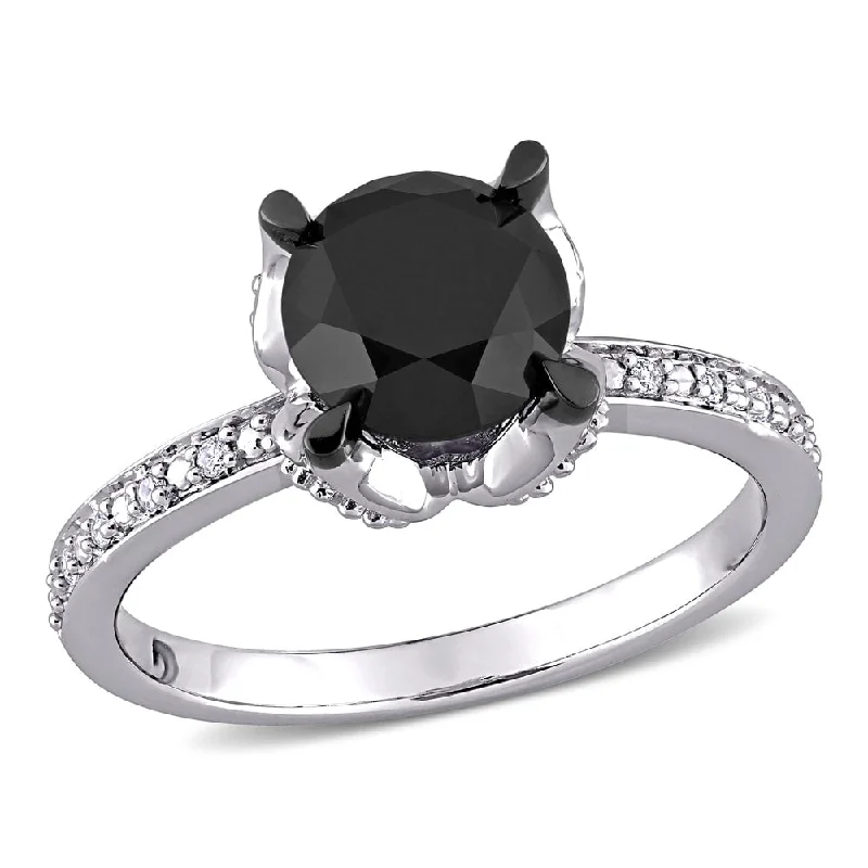 crystal ring for women -Miadora 14k White Gold 2ct TDW Black & White Diamond Solitaire Engagement Ring