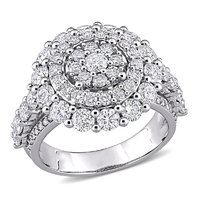 pinky ring for men -Miadora 14k White Gold 3ct TDW Diamond Triple Halo Cluster Engagement Ring