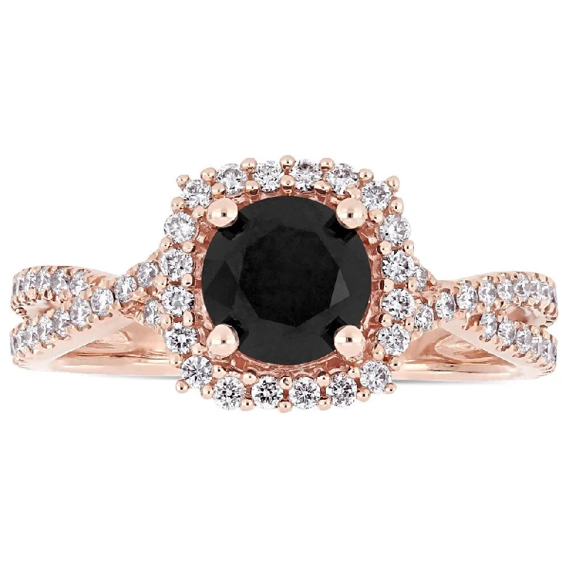 crystal ring for women -Miadora Signature Collection 14k Rose Gold 1 1/2ct TDW Black and White Diamond Halo Infinity Engagement Ring