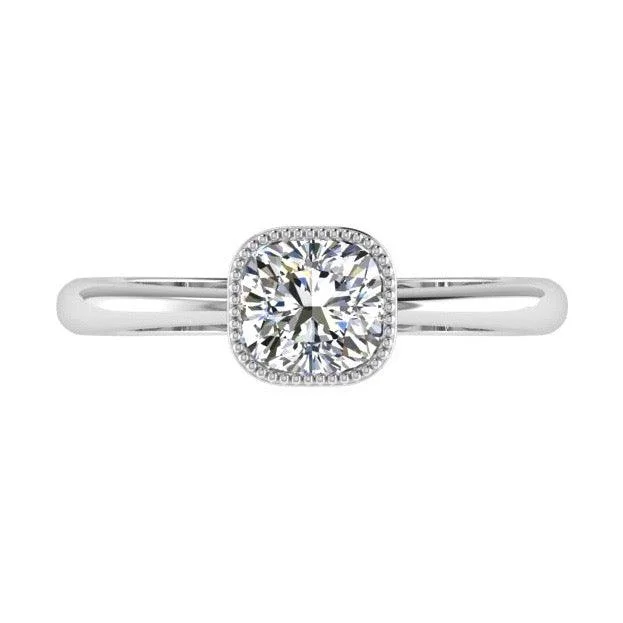 platinum engagement ring for women -Milgrain Detail Cushion Solitaire Engagement Ring 18K Gold