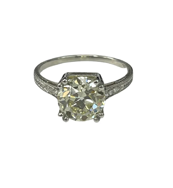 birthstone ring for moms -Old European Round Diamond Engagement Ring AGS Certified