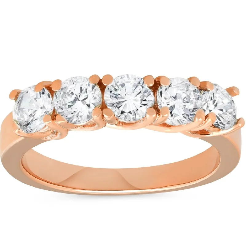 silver promise ring for couples -Pompeii3 14k Rose Gold 1 1/2 ct TDW Five Stone Diamond Wedding Ring Womens Anniversary Band - White