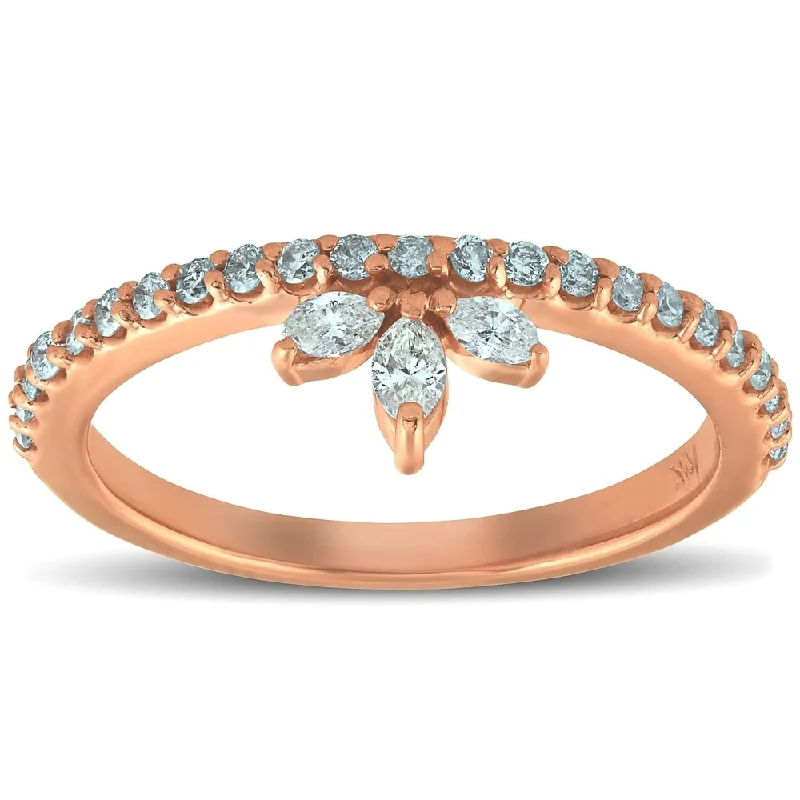 three stone engagement ring -Pompeii3 14k Rose Gold 3/8 Ct T DW Marquise Diamond Stackable Womens Ring Anniversasry Band