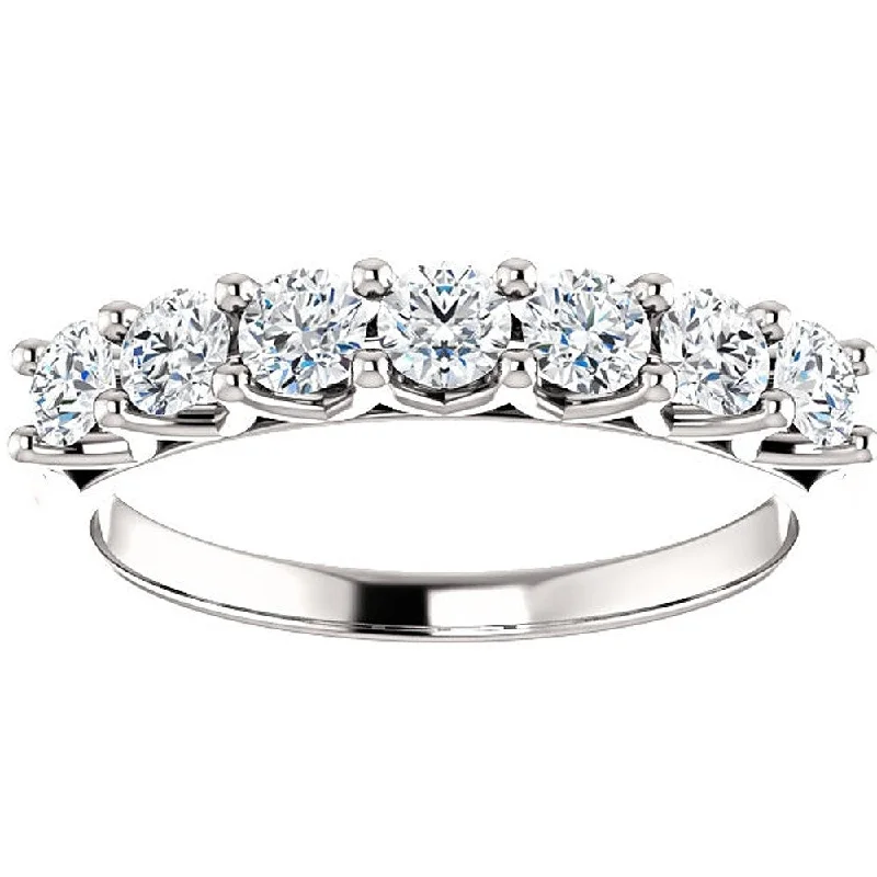 delicate gold ring for layering -Pompeii3 14k White Gold 3/4 Ct TDW Seven Diamond Eternity Wedding Ring Lab Grown (G-H/VS1-VS2)