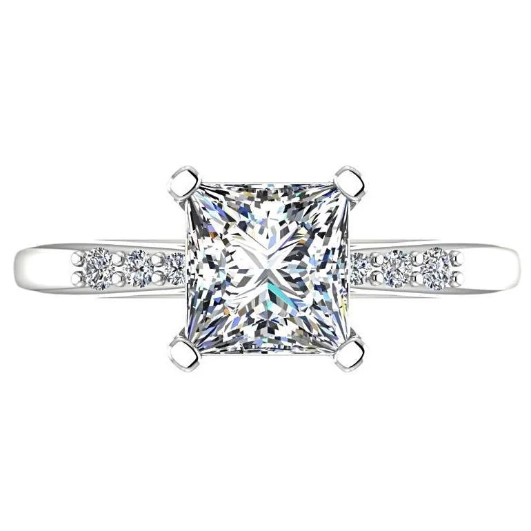 floral ring for women -Princess Cut Diamond Engagement Ring with Side Stones 14K White Gold