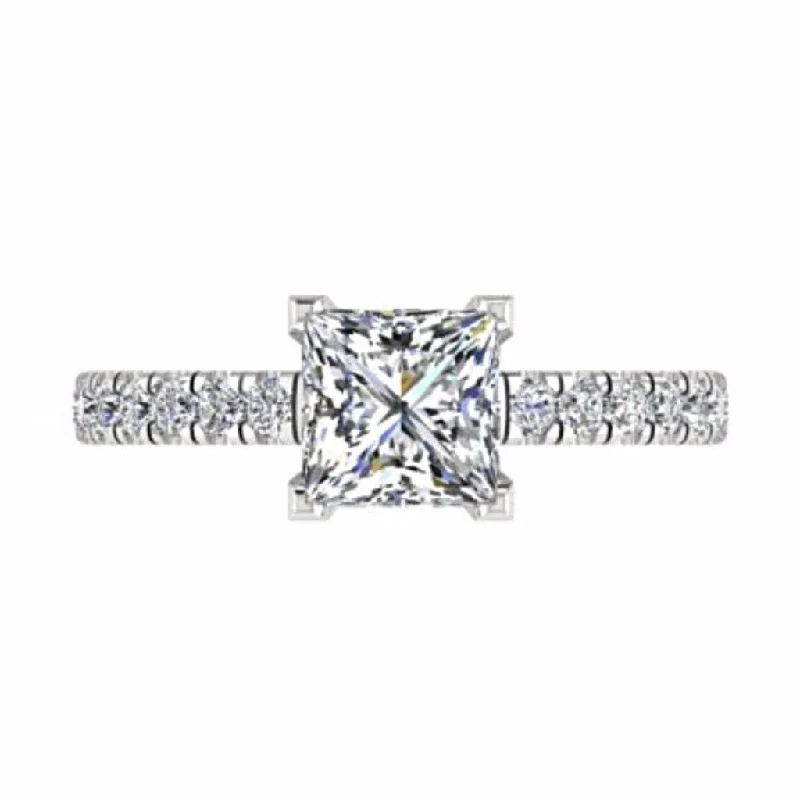 fashion statement ring for women -Princess Diamond Engagement Ring with Side Stones 18K Gold