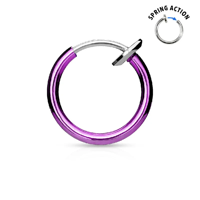 matching wedding bands for couples -Purple Titanium Spring-Action Fake Septum/Nose/Ear Hoop - S679