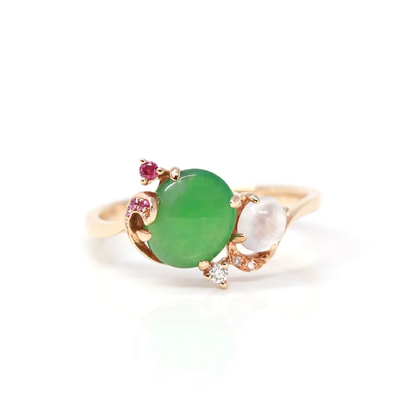 simple silver ring for men -RealJade® "Karla" 18k Rose Gold Natural Imperial Jadeite Engagement Ring With Rubies & Diamonds