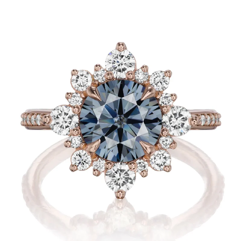 moonstone ring for women -・REYNA・Iconic™ Grey Moissanite Center, Diamond Halo (2.52ctw+)