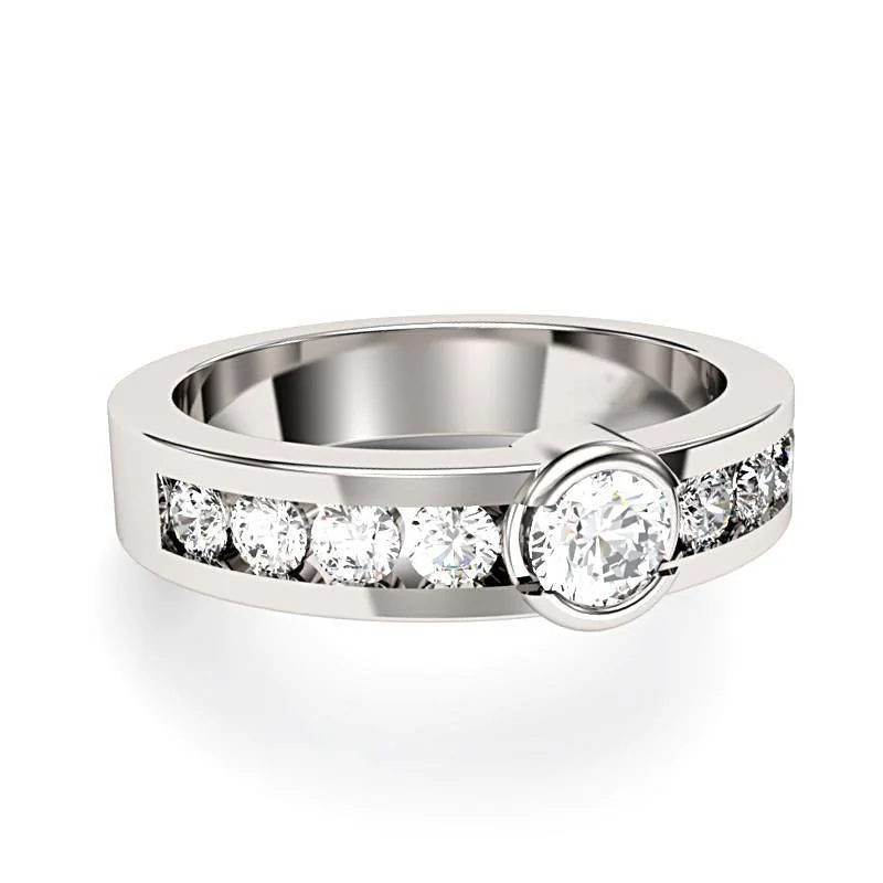 bold statement ring for women -Round Center Bezel Channel Set Diamonds Band