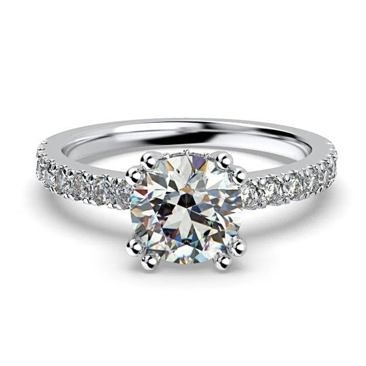 statement cocktail ring for women -Round Diamond Engagement Ring with Side Stone Detail 18K White Gold