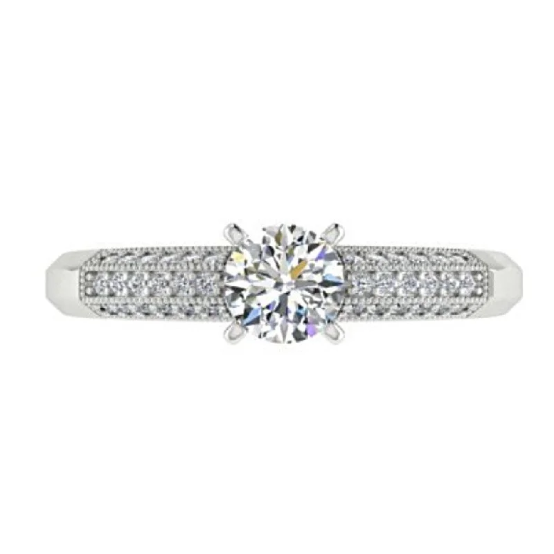 zodiac sign ring for women -Round Diamond Engagement Ring with Side Stones 18K White Gold