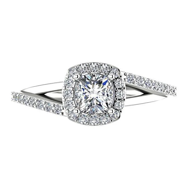 celestial ring for women -Cushion halo split shank diamond engagement ring