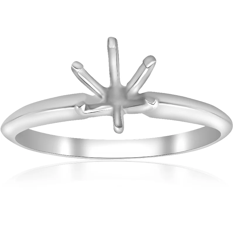 silver stacking rings for women -Six Prong Solitaire Engagement Ring Setting 14K White Gold