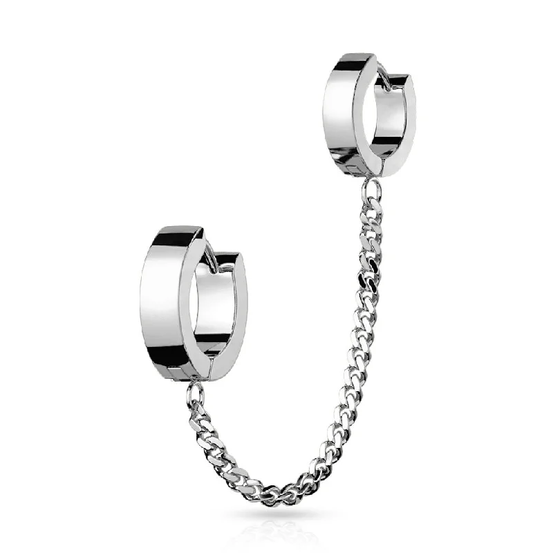 custom engraved ring for couples -SS316L Chain Linked Double Round Clicker Hoops for Helix 18 Gauge - E205