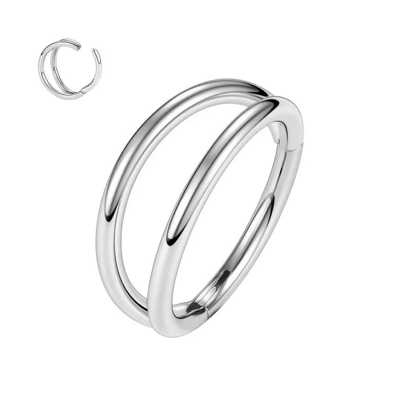 engraved promise ring for women -SS316L Double Hoop Hinged Segment Ring - E468