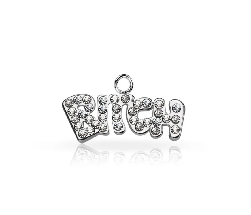 open ring for women -SS316L Jewelled 'BITCH' Dangle Charm for Hinged Ring - CHARM21