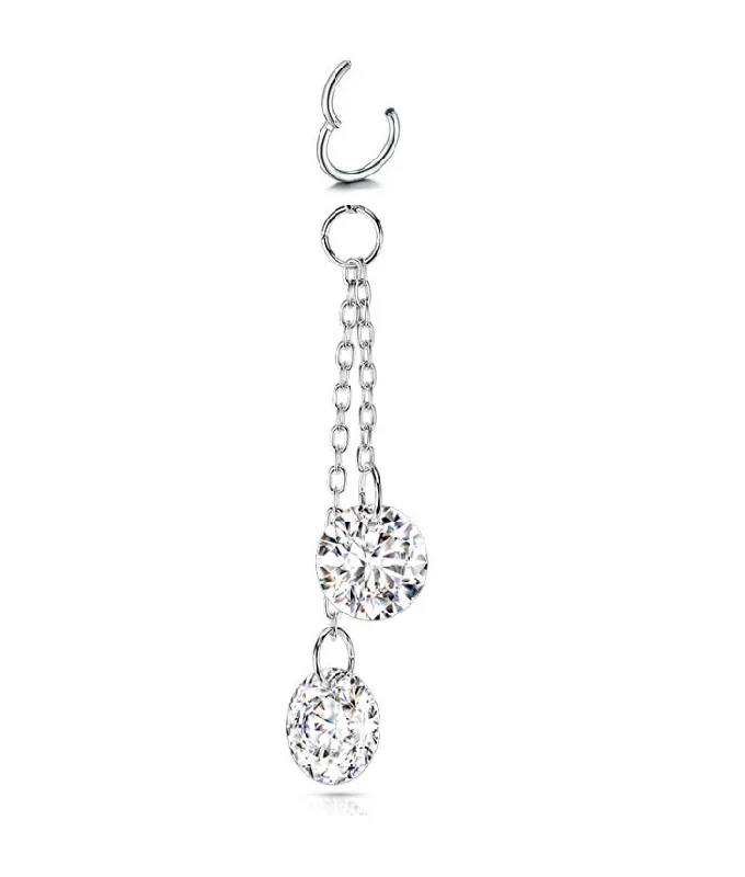 diamond pinky ring for men -SS316L Jewelled Dangles Charm with 20 Gauge Hinged Ring - CHARM28