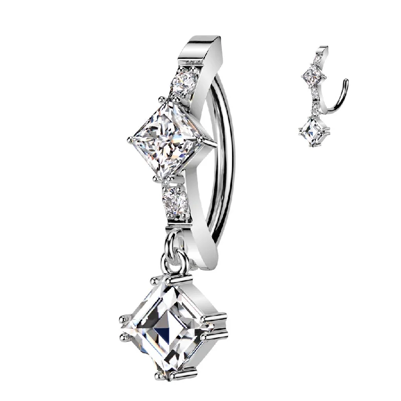 spinner ring for anxiety relief -SS316L Jewelled Hinged Belly Button Ring with CZ Dangle - 540