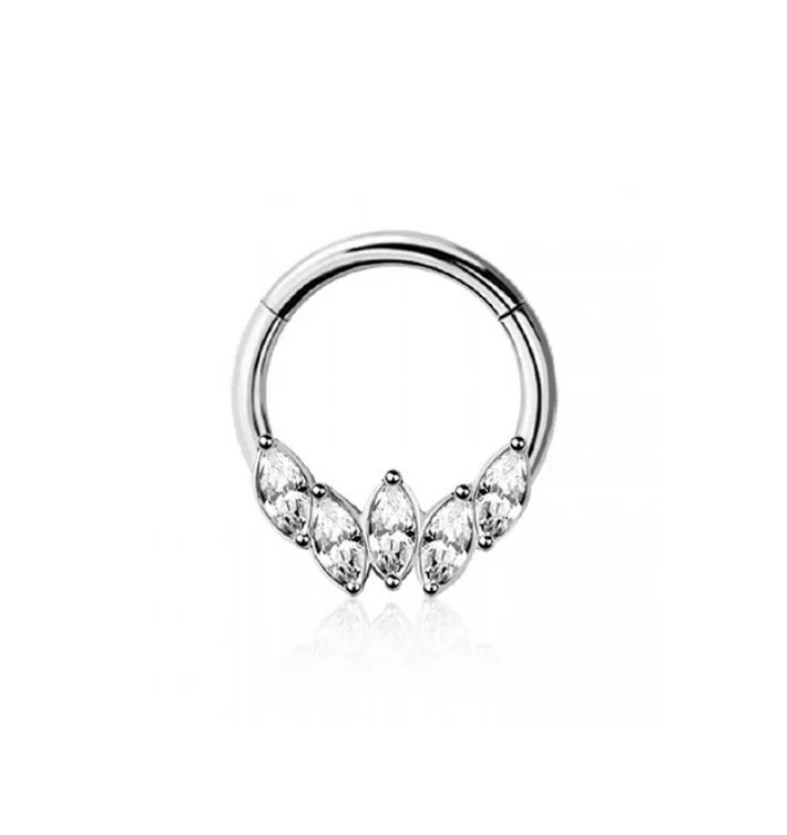 luxury diamond ring for special occasions -SS316L Jewelled Marquise Crown Hinged Ring - E430