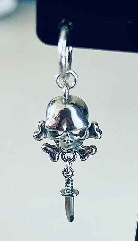 birthstone ring for moms -SS316L Skull & Crossbones with Sword Dangle Charm with Hinged Ring - CHARM36