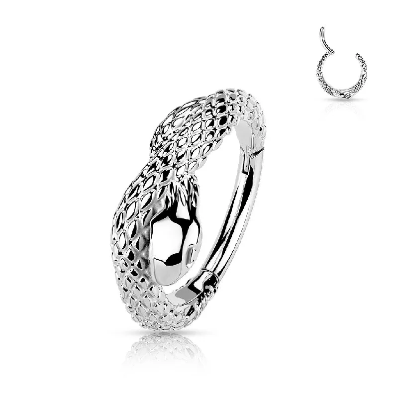 gothic ring for men -SS316L Snake Hinged Septum/Daith Ring 16 Gauge - E362