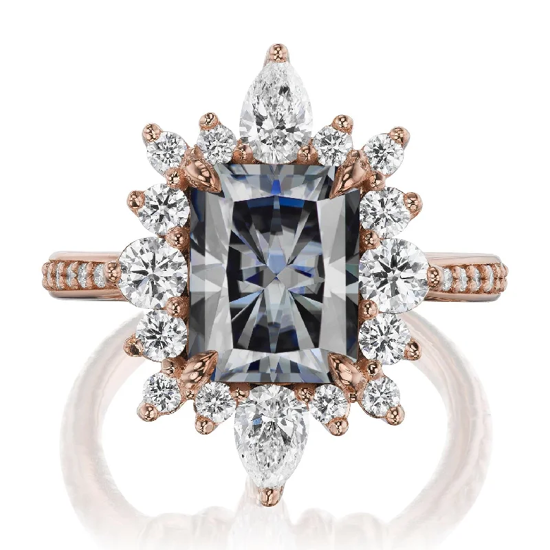 vintage engagement ring for women -・TALIA・Radiant Cut Iconic™ Grey Moissanite Center, Diamond Halo (3.55ctw+)