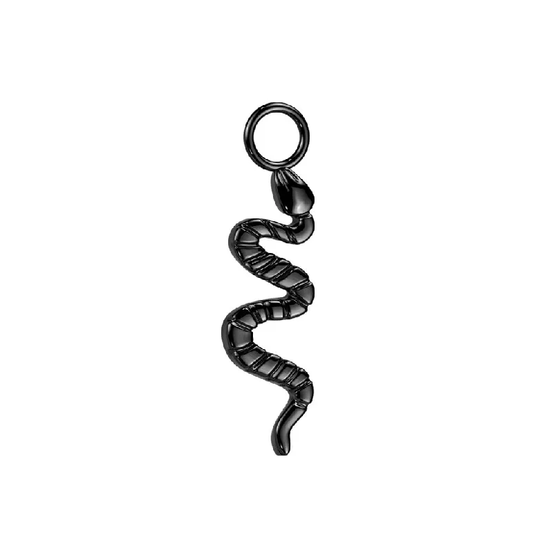 sterling silver ring for men -Titanium Black Dangle Snake Charm for Hinged Ring - E408B