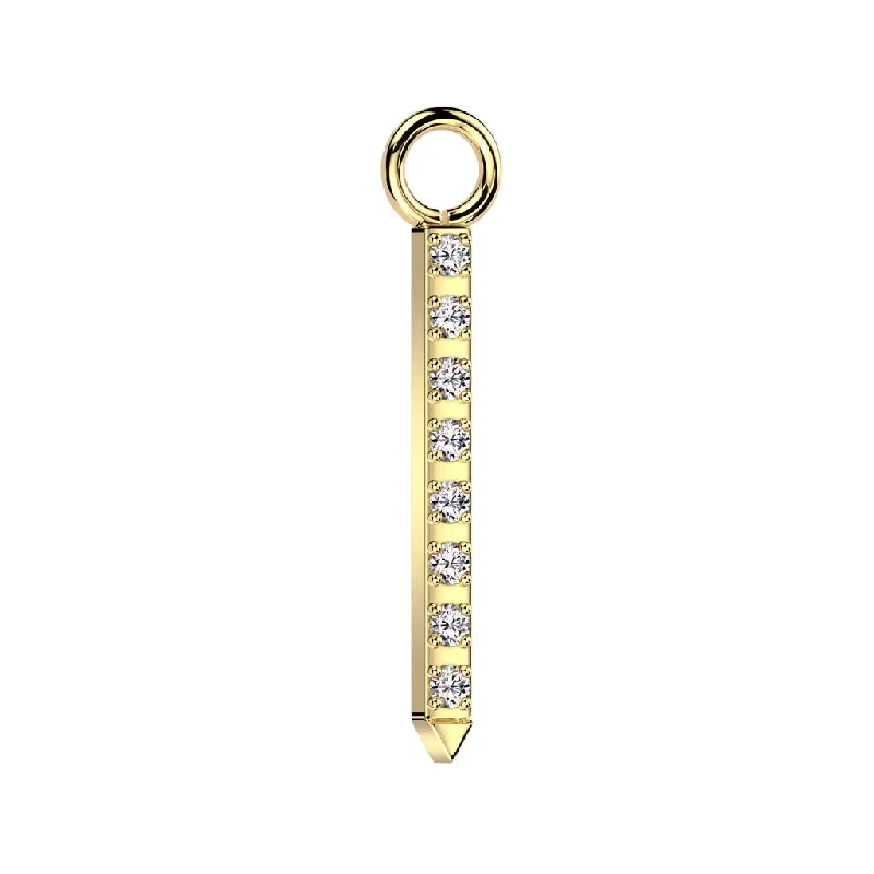 luxury gemstone ring for women -Titanium Gold Dangle Jewelled Bar Charm for Hinged Ring - TI-190A