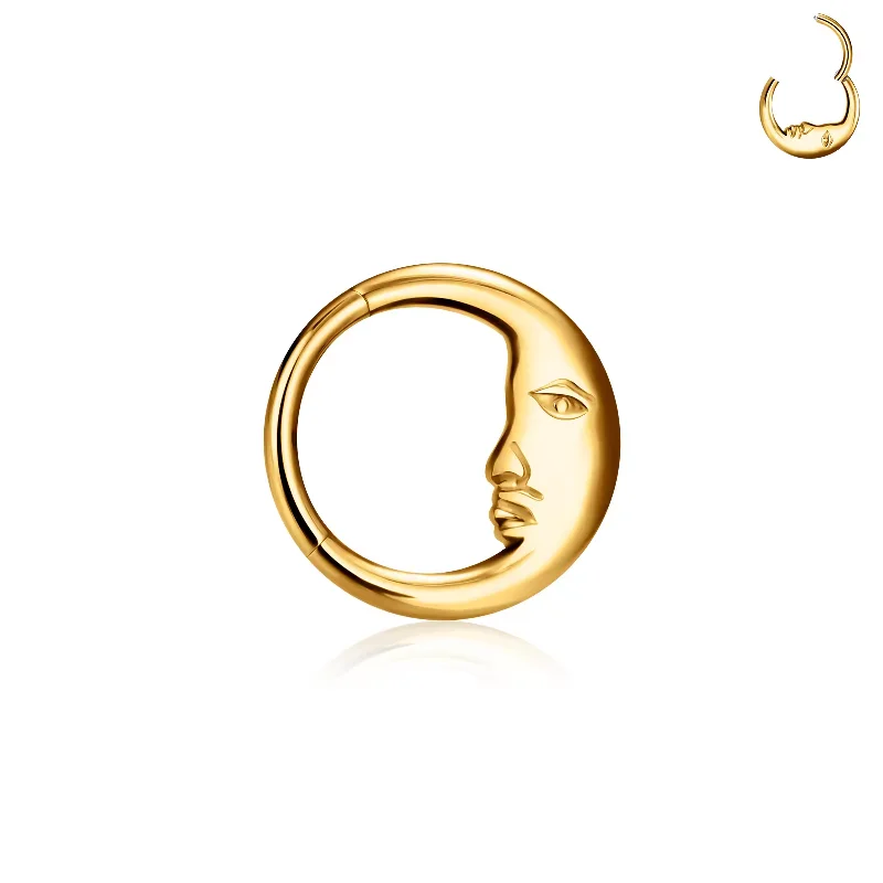 luxury platinum ring for men -Titanium Gold Half Face Hinged Septum/Daith Ring - TI-224A