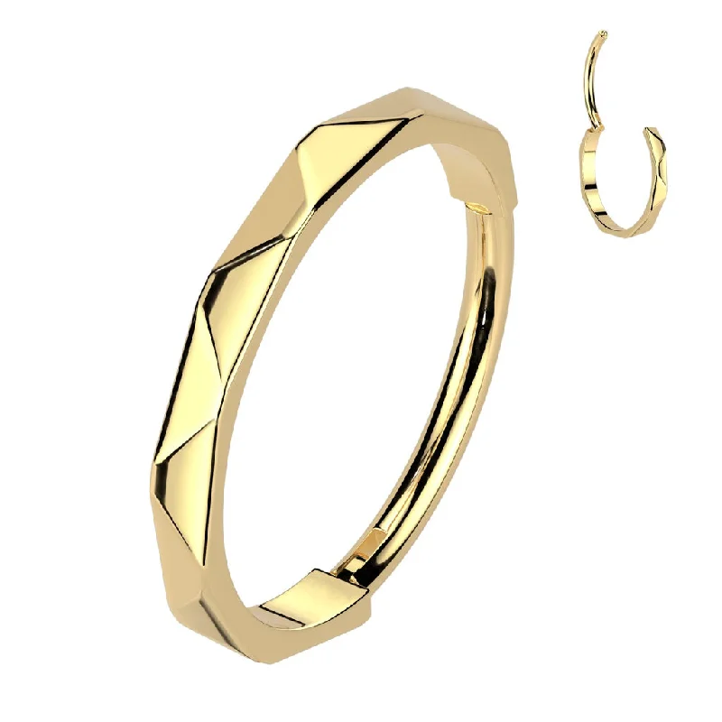 gold signet ring for men -Titanium Gold Hinged Segment Nose Hoop Ring With Faceted Side 20 Gauge - TI-202A