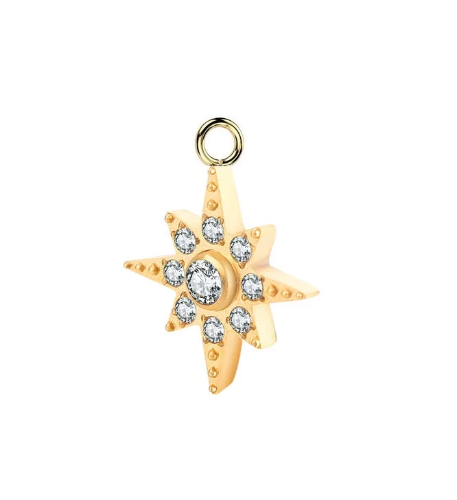 men’s leather ring -Titanium Gold Jewelled Star Dangle Charm for Hinged Ring - CHARM40A