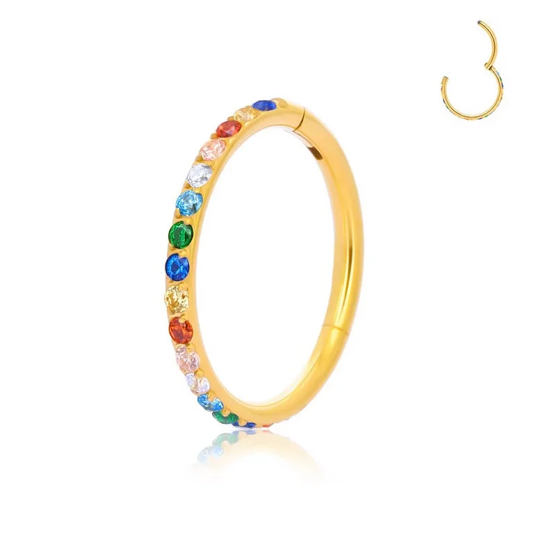 zodiac sign ring for women -Titanium Gold Multi-Coloured Jewelled Hinged Ring - TI-502A