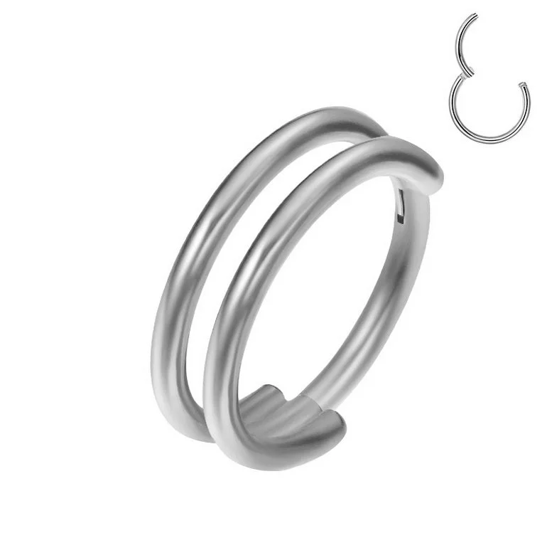 initial ring for women -Titanium High Polish Double Hoop Hinged Ring - TI-500