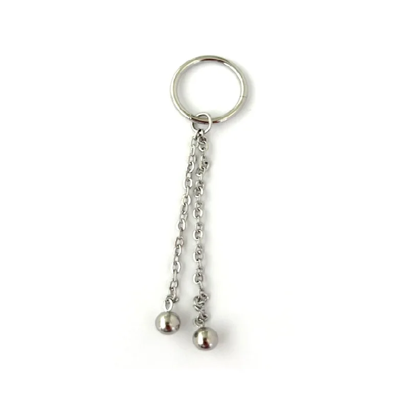 bold cocktail ring for women -Titanium High Polish/Gold (Your Choice) Hinged Ring with Double Chain Dangle Balls - TI-180