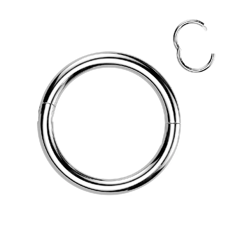 promise ring for girlfriend -Titanium High Polish Half Closure New Secure Hook Hinged Segment Ring - TI-203