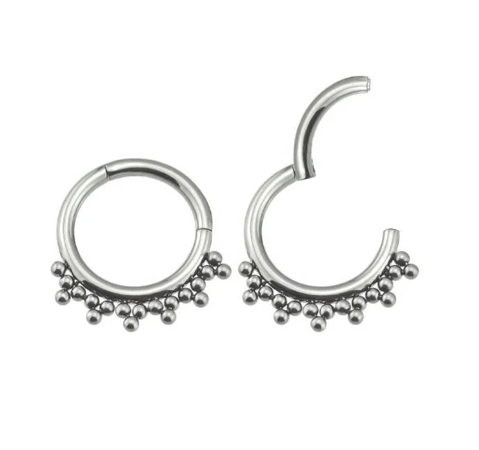 open ring for women -Titanium High Polish Hinged Septum/Daith Ring - T10