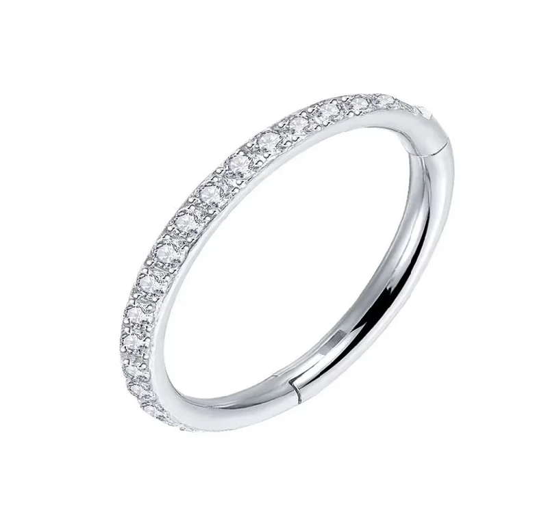 diamond cluster ring for women -Titanium High Polish Jewelled Hinged Conch Ring 18 Gauge 11mm Diameter - TI-211