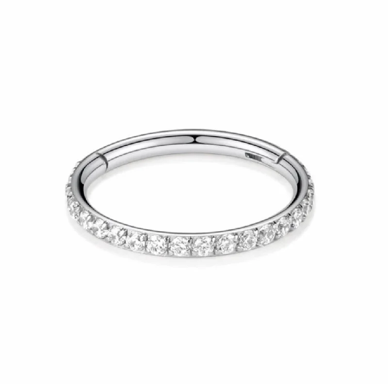 dainty ring for women -Titanium High Polish Jewelled Hinged Segment Hoop Ring 18 Gauge - TI-42