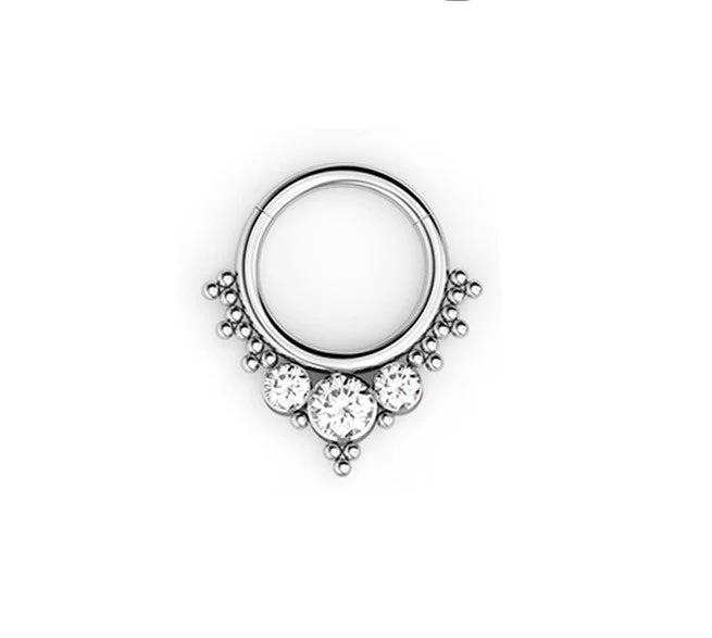 custom birthstone ring for moms -Titanium High Polish Jewelled Hinged Septum/Daith Ring - TI-155