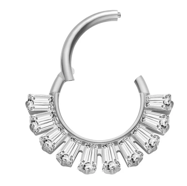 luxury gemstone ring for women -Titanium High Polish Jewelled Hinged Septum/Daith Ring - TI-215