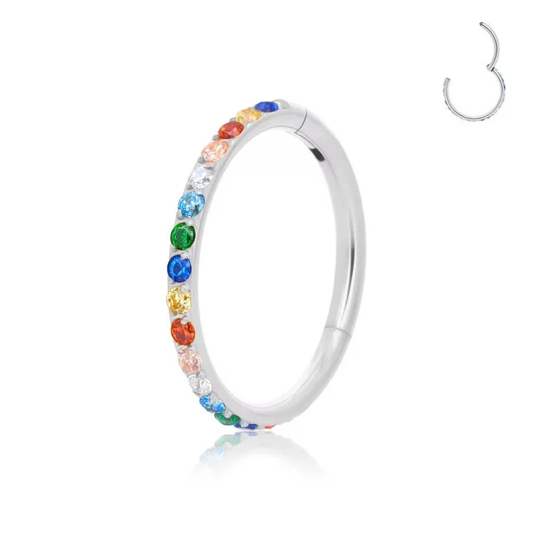 opal engagement ring for women -Titanium High Polish Multi-Coloured Jewelled Hinged Ring - TI-502