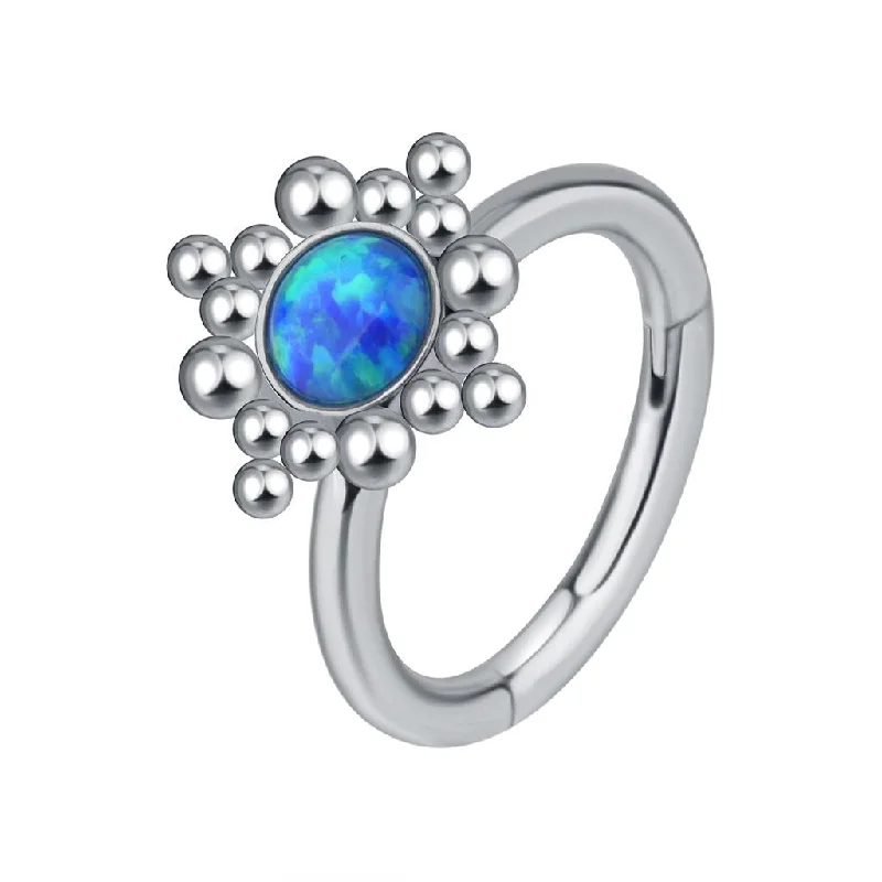 layered stacking rings for women -Titanium High Polish Opal Jewelled Hinged Ring - T97