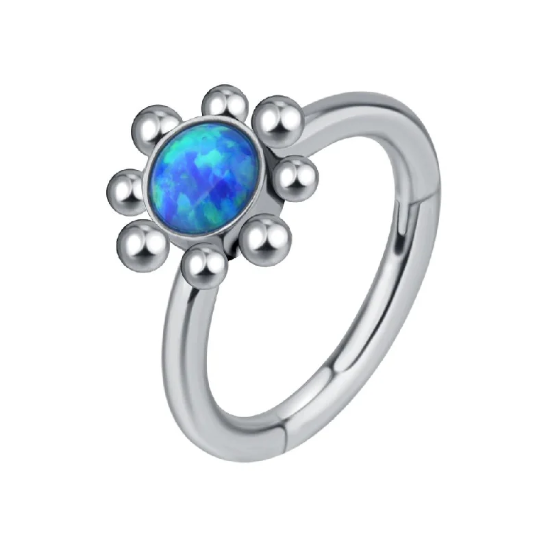 handmade gemstone ring for women -Titanium High Polish Opal Jewelled Hinged Ring - T98