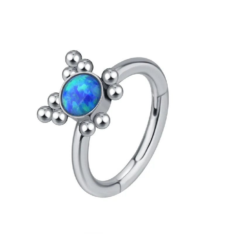 luxury platinum ring for men -Titanium High Polish Opal Jewelled Hinged Ring - T99