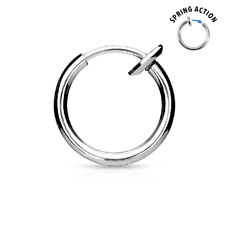 trendy ring for teenage girls -Titanium High Polish Spring-Action Fake Septum/Nose/Ear Hoop - S679