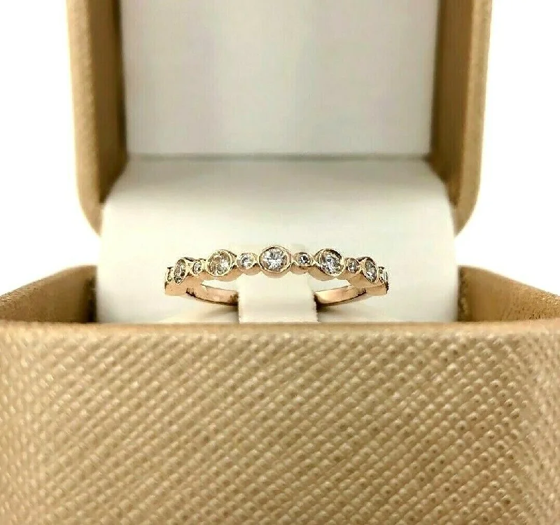 vintage inspired ring for women -0.28 Carats t.w. Round Diamond Bezel Set Stack Ring/Wedding Band 14K Rose Gold