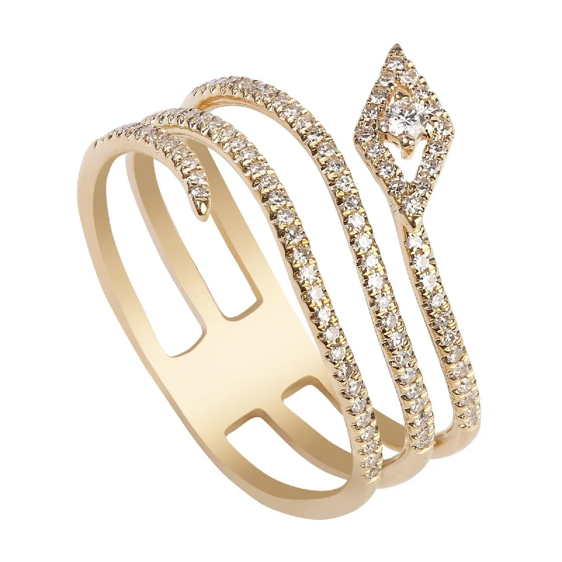 silver promise ring for couples -0.28CT Stacked Snake Diamond Ring Set In 14K Yellow Gold