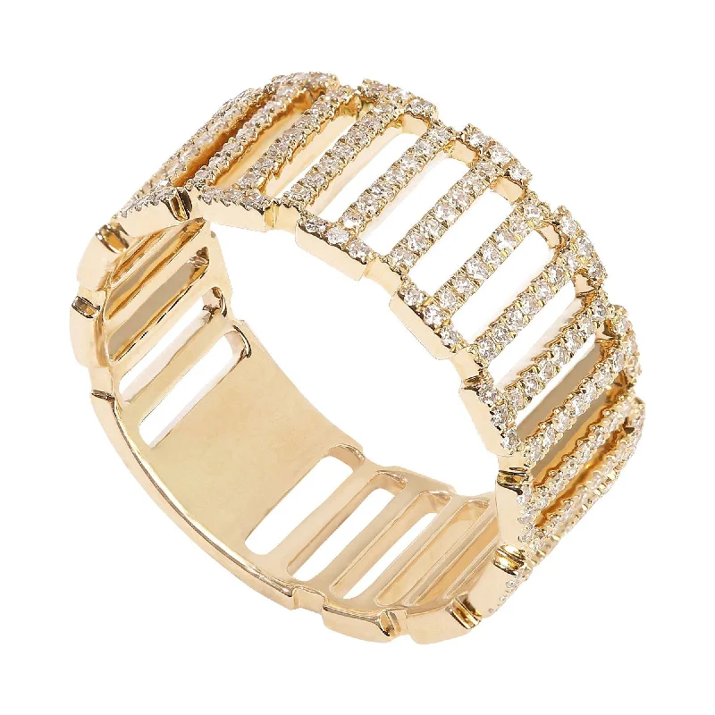 geometric ring for women -0.31CT Diamond Fence Frame Ring Set In 14K Yellow Gold