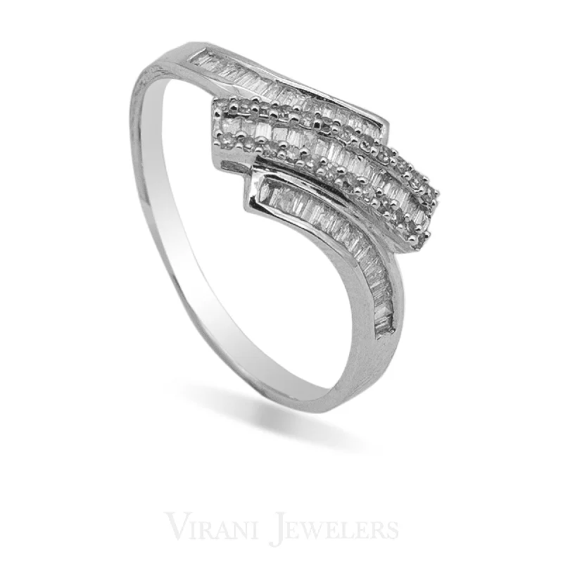 diamond pinky ring for men -0.33CT Diamond Crossover Baguette Ring Set in 14K White Gold